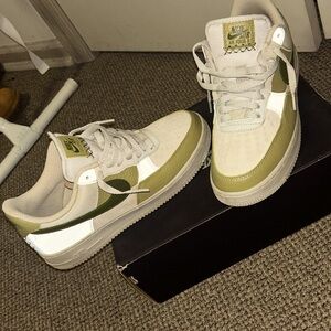 Light bone rough green olive Air Force 1s
